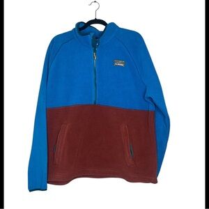 L.L. Bean Mens Sweater Blue Brown Colorblock Fleece Pullover size XXL
